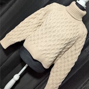 NWT! H & M! CHAMPAGNE BEIGE PINK COTTON+ CABLE KNIT TURTLENECK SWEATER! SZ L